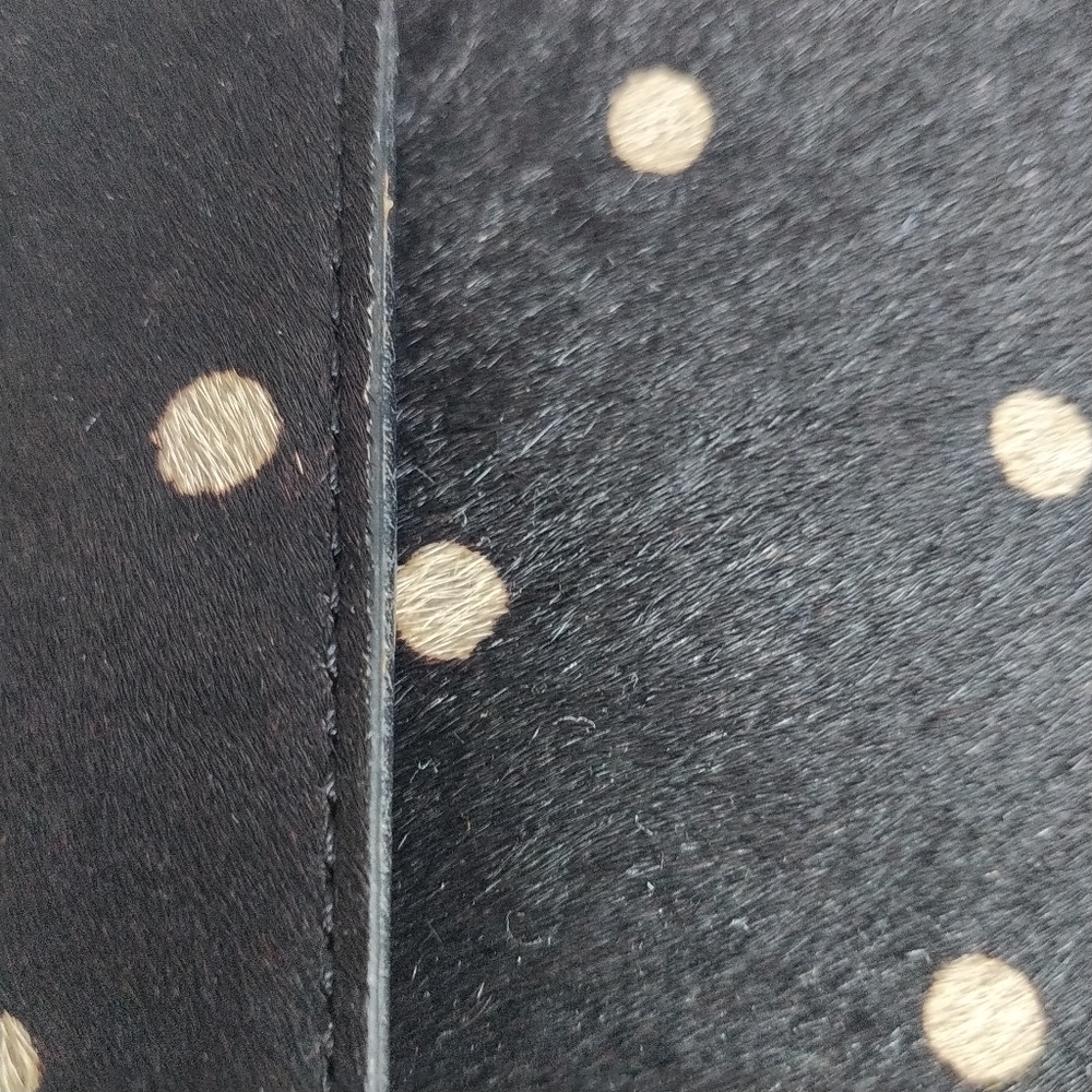Genuine Haircalf Black & Gold Polka Dot Leather Crossbody Bag - Picture 9 of 11